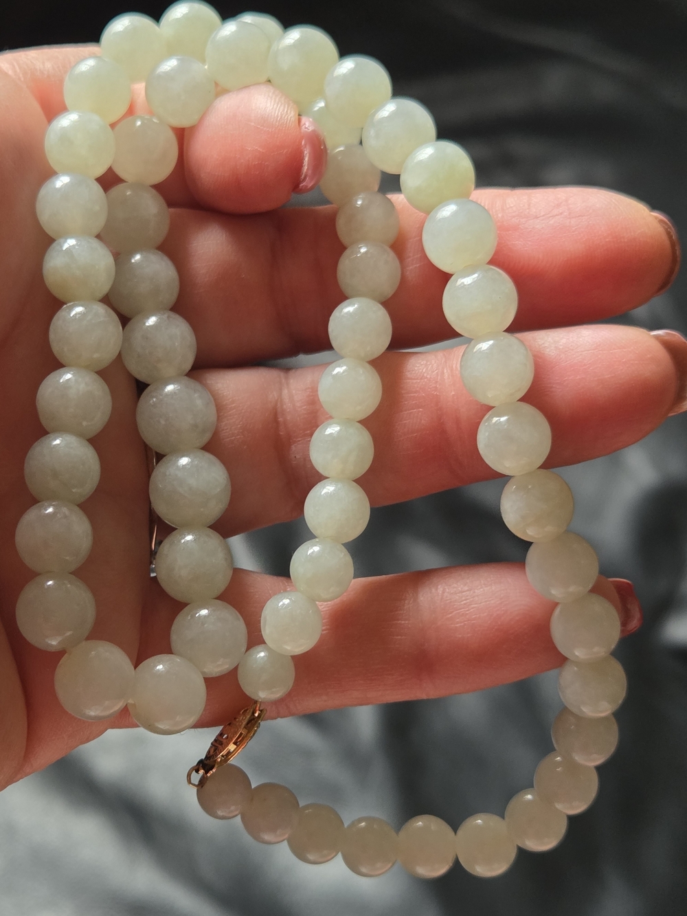 14k Gold Genuine Mutton Fat Jade Bead Necklace